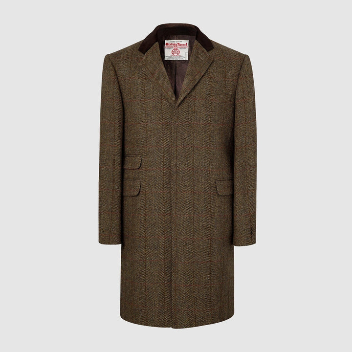 Chelsea Mens Overcoat frakke, brun herringbone, Harris Tweed