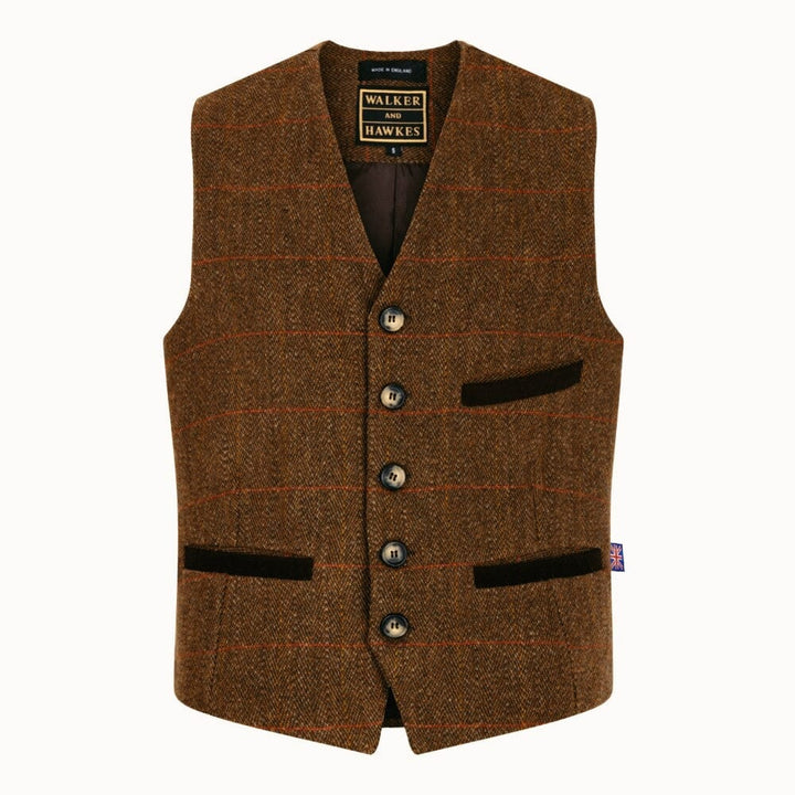 Alcott Tweed Formal Waistcoat, vest, brun med rød stribe