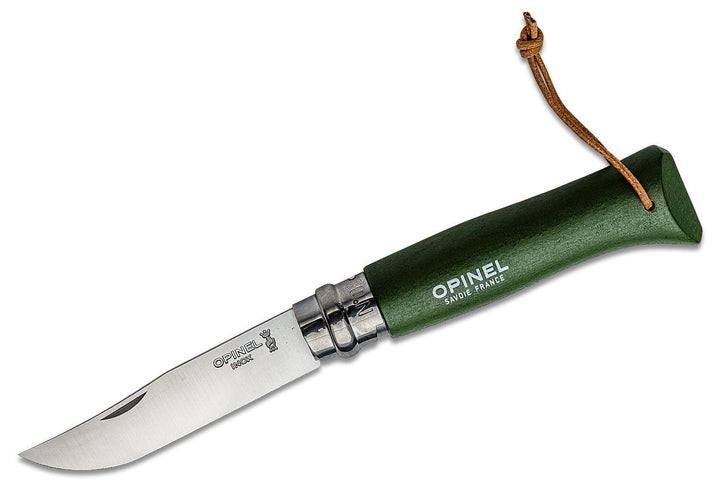 Opinel N'08 foldekniv, kakigrøn, bøgetræ, rustfri stål