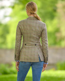 Carola blazer dame, ren silke, grøn med orange/grøn/dueblå overtern, farve 134