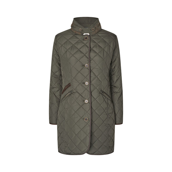 Gabby quiltet jakke med Harris Tweed detaljer, olivengrøn