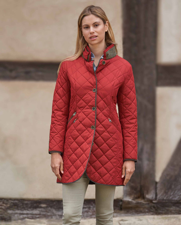 Gabby quiltet jakke med Harris Tweed detaljer, rød
