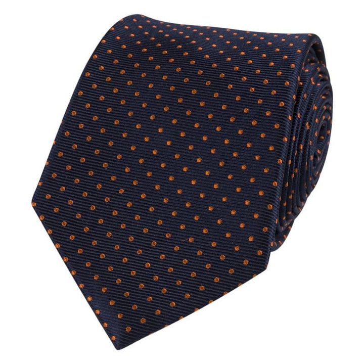 Slips, marineblå med orange prikker, silke