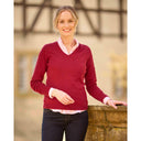Mary ladies merino pullover, v-hals, red dahlia rød
