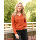 Mary ladies merino pullover, v-hals, burnt orange