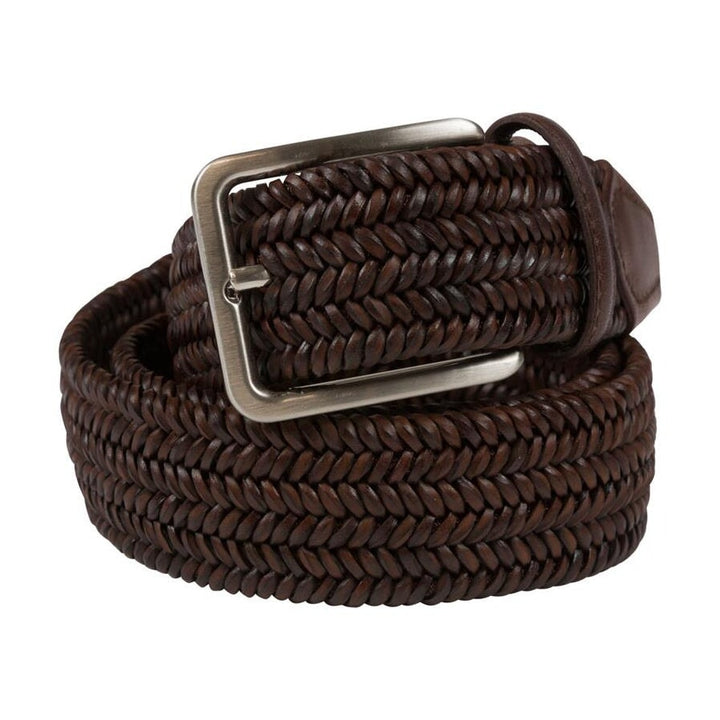 Læderbælte Braided Leather, flettet, elastisk, cognac brun