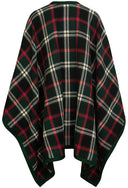 Uld plaid Benedikte, grøn/sort/rød med lodenkant