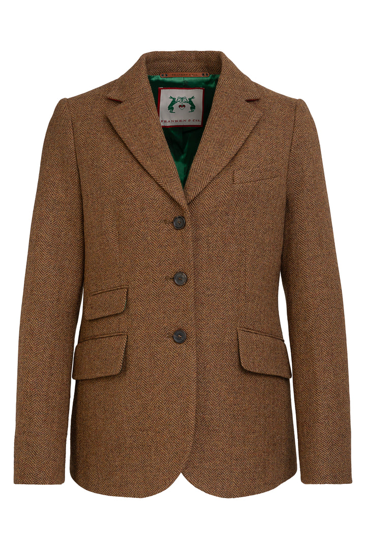 Fischgrat tweed blazer, dame, brun herringbone