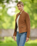Janna kort læderjakke dame, cognac