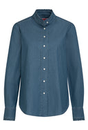 Skjorte Ruffles med flæser, dame, blå jeans stof