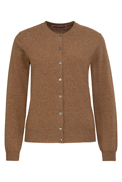 Franken & Cie Ladies Cardigan, lys brun Super Geelong lammeuld