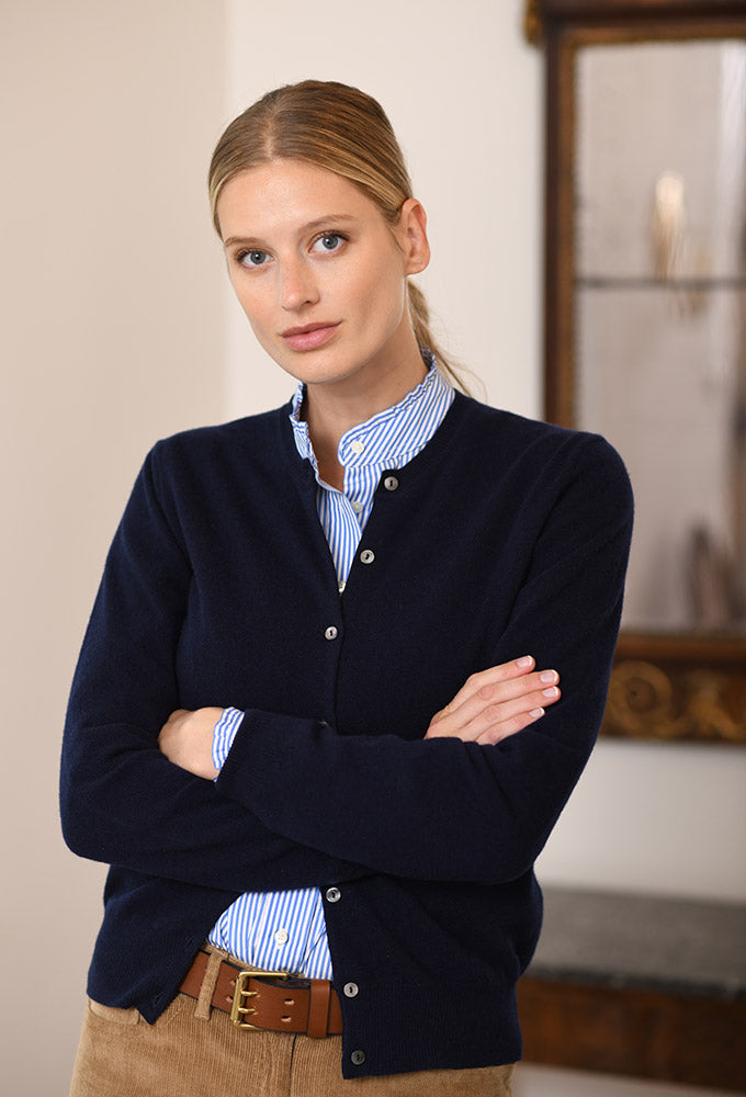 Franken & Cie Ladies Cardigan, marineblå Super Geelong lammeuld