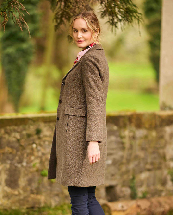 Emilia Tweed Coat dame, Cashmere and Wool Tweed, green hill tweed