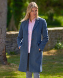 Emilia Tweed Coat dame, Cashmere and Wool Tweed, blue herringbone farve 610