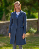 Emilia Tweed Coat dame, Cashmere and Wool Tweed, blue herringbone farve 610