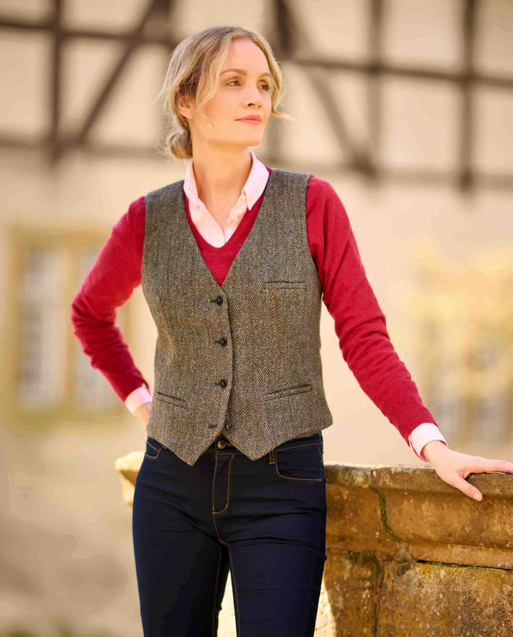 Lea tweed vest, Harris Tweed, evergreen, farve 670