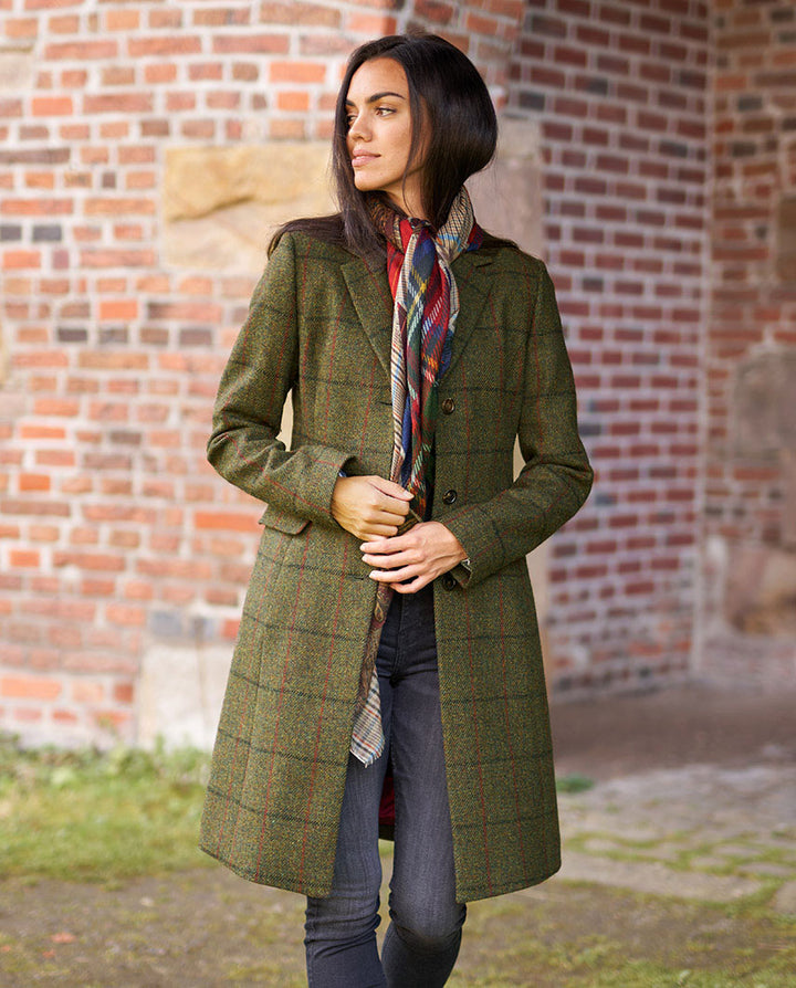 Emilia Tweed Coat dame, Harris Tweed, green overcheck