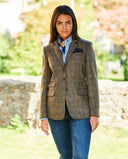 Carola blazer dame, Harris Tweed, grøn/blå sildebensmønster