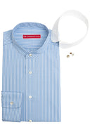 Skjorte med kinakrave, herre, hvid/blå striber