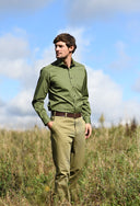 Skjorte Safari, herre, twill, olivengrøn