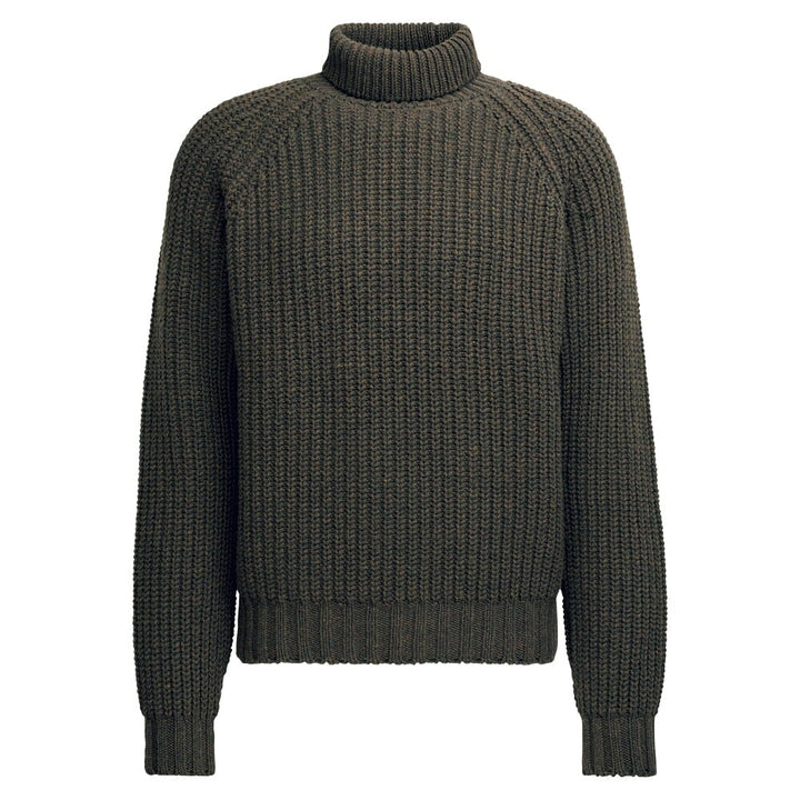 Franken & Cie Mens Rib Pattern Roll Neck Sweater, brungrøn lammeuld