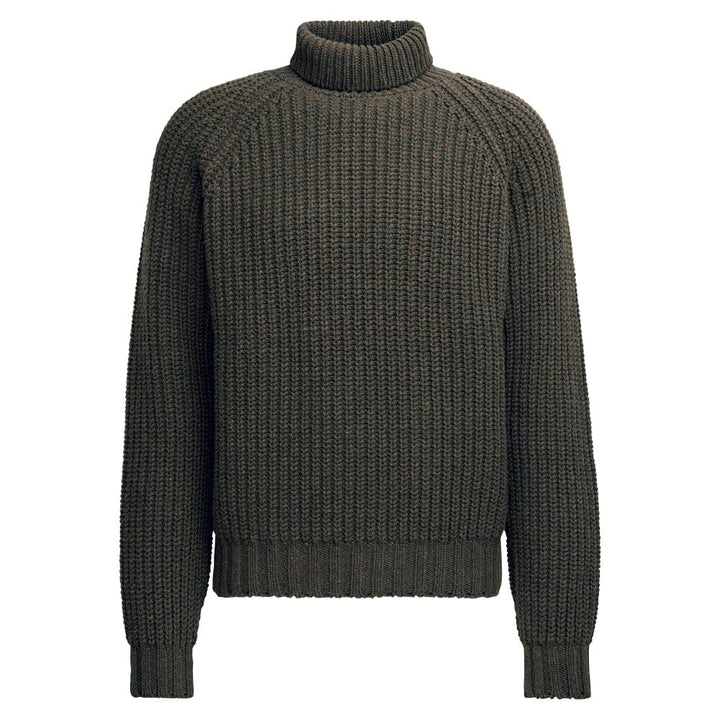 Franken & Cie Mens Rib Pattern Roll Neck Sweater, brungrøn lammeuld