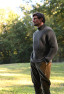 Franken & Cie Mens Rib Pattern Roll Neck Sweater, brungrøn lammeuld