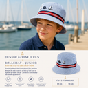 Maritim bøllehat JUNIOR, bomuld, blå/hvid seersucker striber