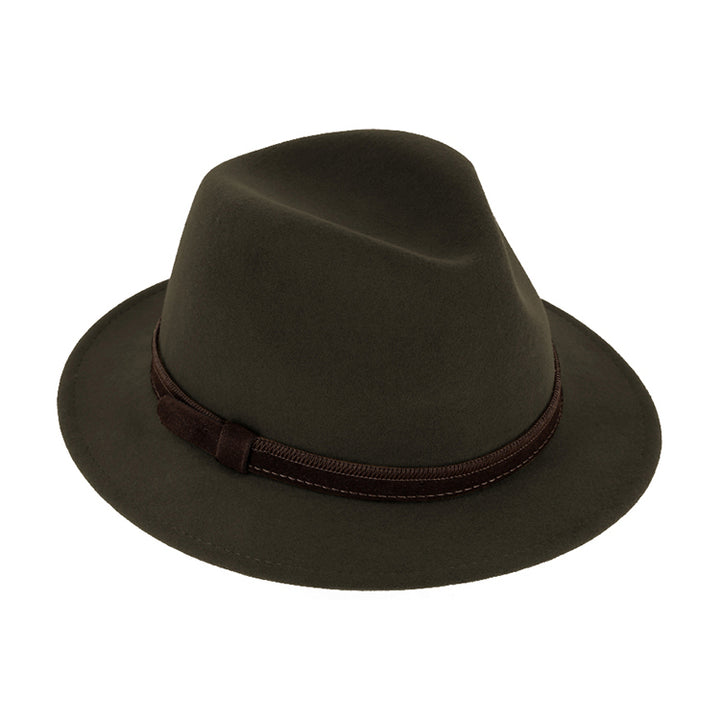 Traveller Short Brim Felt Hat w. Earwarmer rejsehat, sammenfoldelig og vandtæt uldfilt, olivengrøn