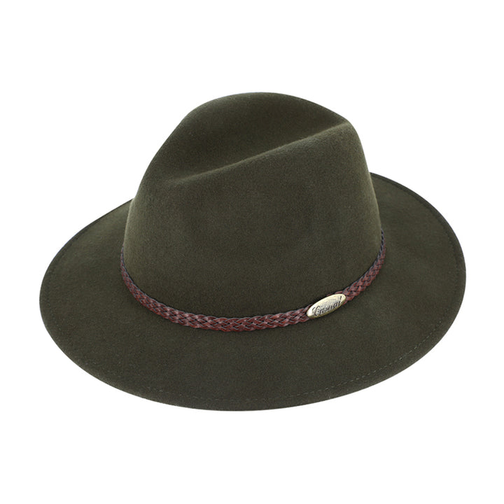 Royal Traveller Felt Fedora rejsehat, sammenfoldelig og vandtæt, olivengrøn