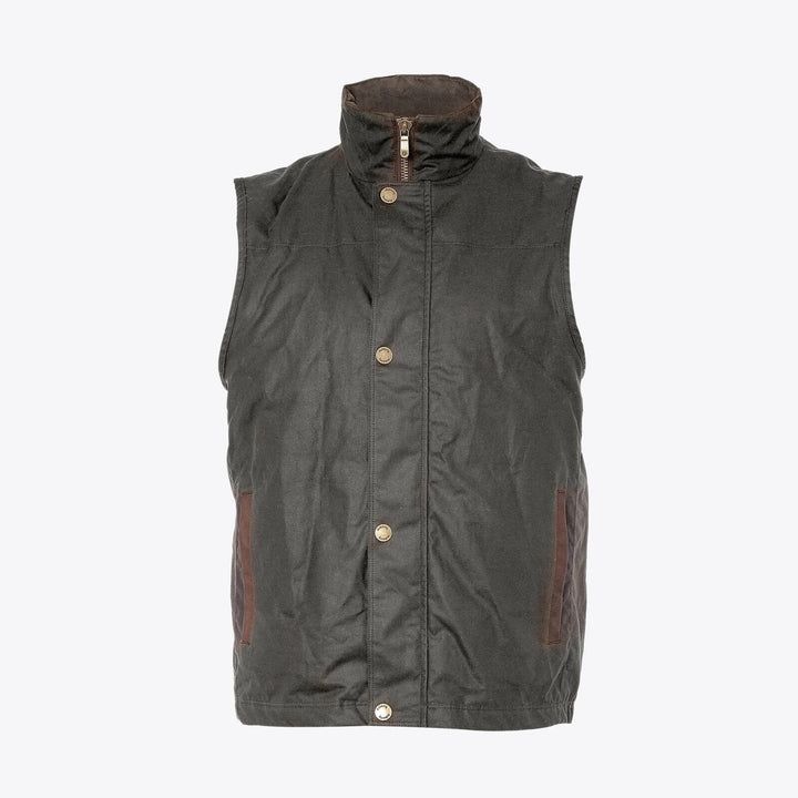Mayfly Wax Oilskin Gilet vest, olivengrøn med Primaloft vattering