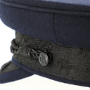 Prinz Heinrich skipper søofficershat, m. hård skygge, lammeuldspuld, marineblå