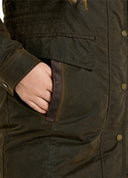Blacklion Ladies LONG Waxed Jacket PRIMALOFT foret, Oliven