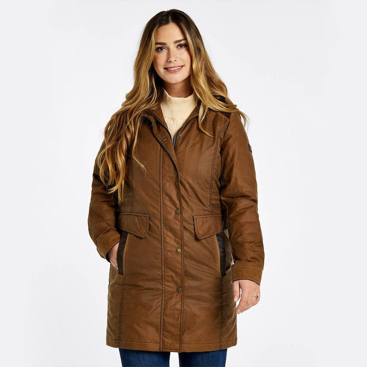 Blacklion Ladies LONG Waxed Jacket PRIMALOFT foret, Cigar