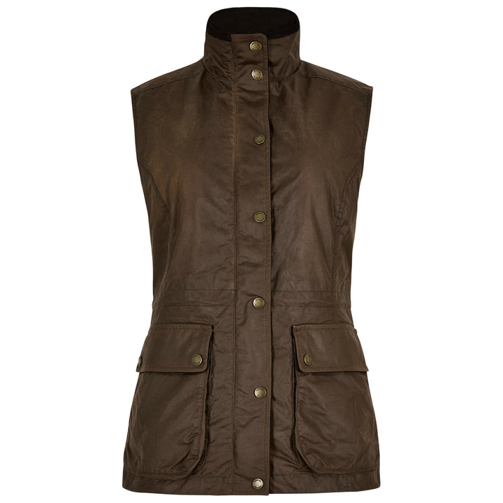 Rathsallagh Ladies Wax Oilskin Gilet vest, cafe brun med Primaloft vattering