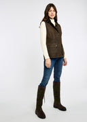 Rathsallagh Ladies Wax Oilskin Gilet vest, cafe brun med Primaloft vattering