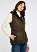 Rathsallagh Ladies Wax Oilskin Gilet vest, cafe brun med Primaloft vattering