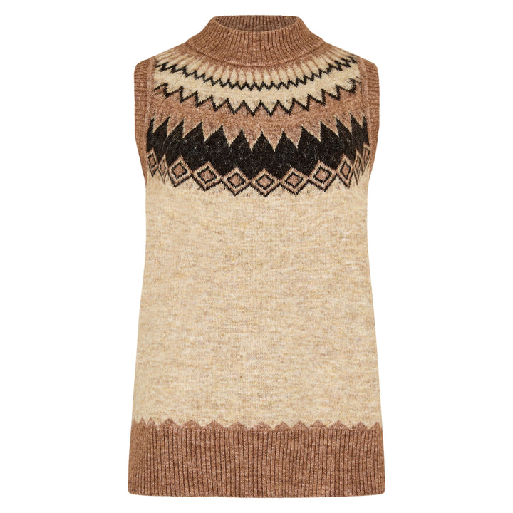 Doyle Ladies Fairisle vest, oat multi