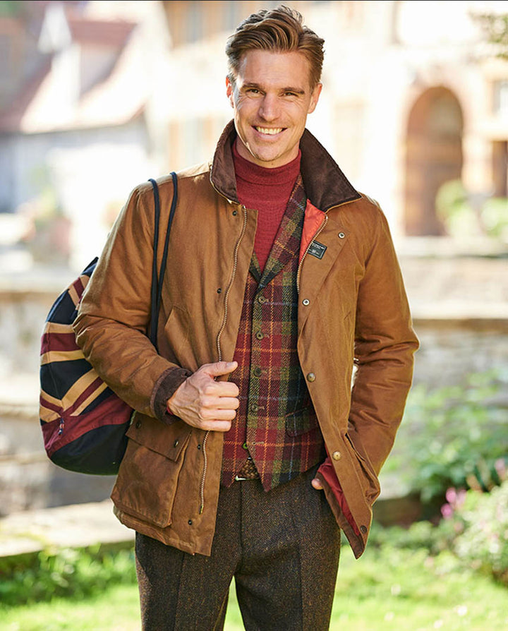 Starberg mens winter oilskin jacket, quiltet for, beige