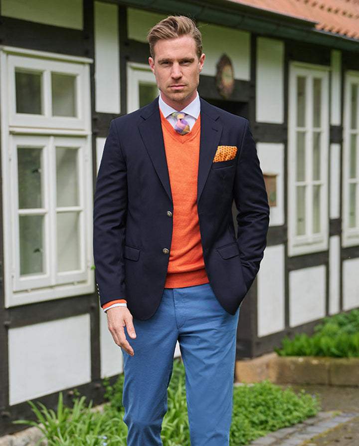 Club blazer herre modern fit, uld, marineblå