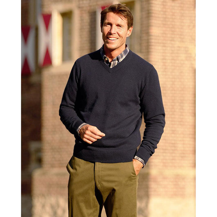 Jack pullover v-hals normal fit, herre, merinould, navy marineblå