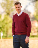 Jack pullover v-hals normal fit, herre, merinould, vinrød dahlia