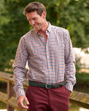 Skjorte Steward modern fit, herre, vinrød/blå tern