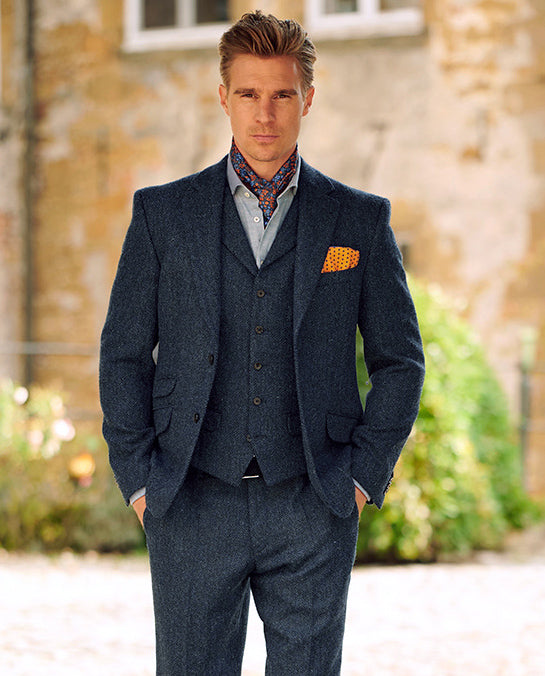 London tweed blazer, Harris Tweed, blå sildebensmønster