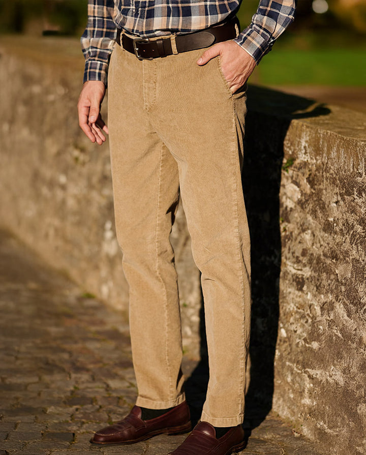 Bradley fløjlsbukser herre, genovafløjl med stretch, beige