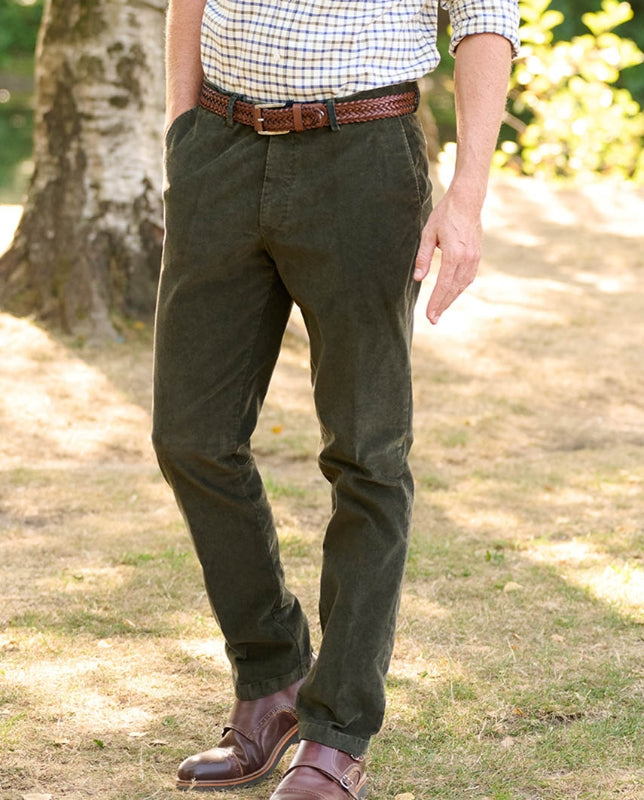 Bradley fløjlsbukser herre, genovafløjl med stretch, forrest grøn