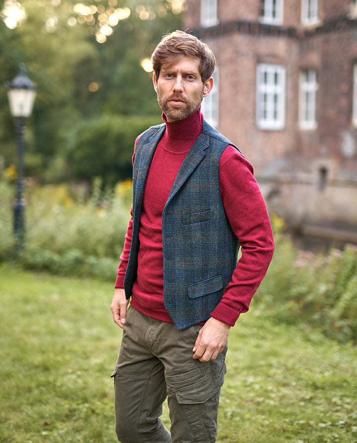 Wales tweed vest, Harris Tweed, blue multi check