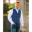 Wales tweed vest, Harris Tweed, blue overcheck