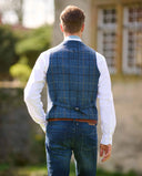 Wales tweed vest, Harris Tweed, blue overcheck