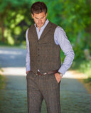 Wales tweed vest, Harris Tweed, highland green herringbone 643